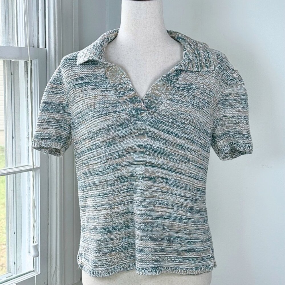 Organic Cotton Linen Blend Spacedye Johnny Collar Sweater Shirt Haven Medium